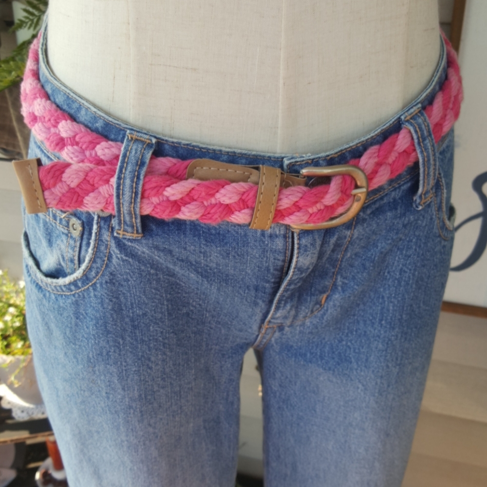 VINTAGE ♡ Super-Sweet Multi Pink Cotton Braided Belt w/Light Tan Trim S/M